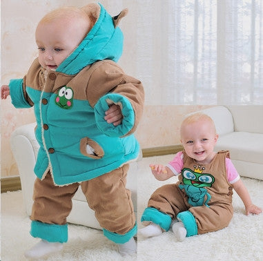 Cute Frog Cotton-padded jacket+overalls two pcs suit